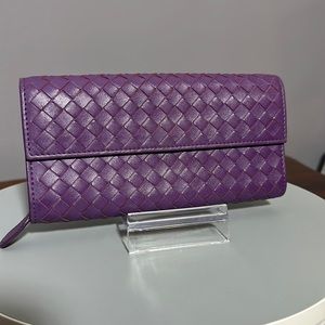 Bottega Veneta Intrecciato Bifold Long Wallet Lambskin Purple